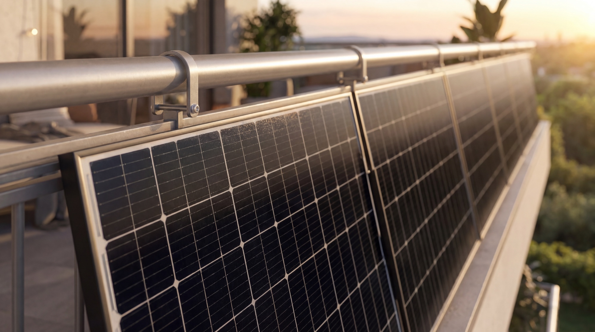 Close-up of the SunPower balcony solar panels on a railing