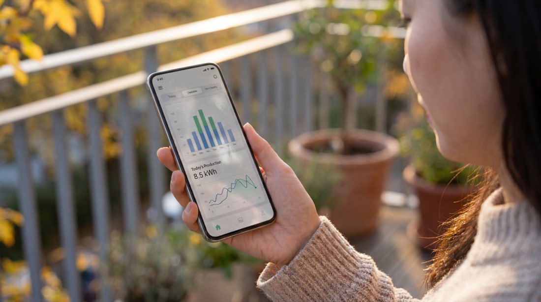 The SunPower app showing energy production and savings