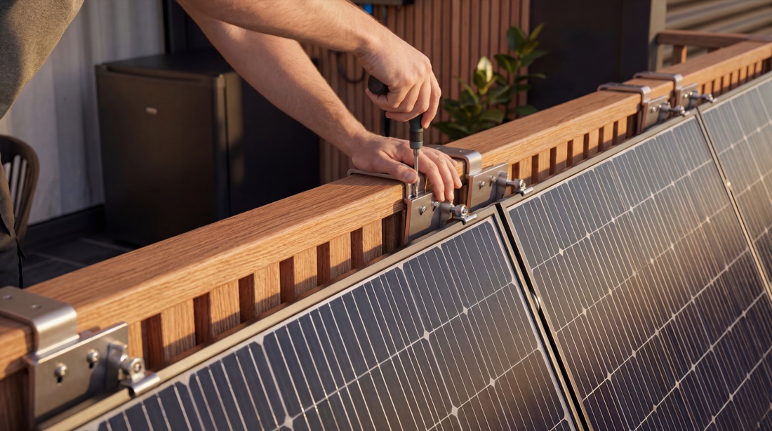 Mounting a panel on a balcony railing